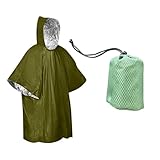 Notfall Poncho,Thermo Regenponcho mit Kapuze – wasserdicht, wärmend, reflektierend – Erste-Hilfe Rettungsdecke für Camping, Wandern & Outdoor (Green, 130X100cm)