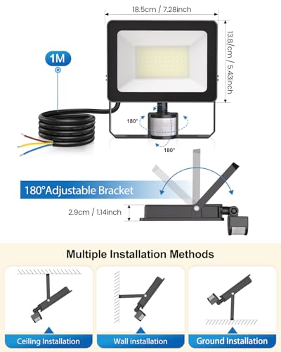 Linke 60W Security Lights Outdoor Motion Sensor, 5640 Lumen LED Floodlights with PIR Sensor, IP66 Waterproof Motion Sensor Outdoor Wall Light with Remote Control for Garden Backyard Garage Doorways - Image 6