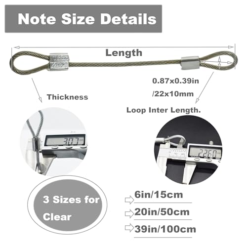 Bytiyar 1/8"(3mm) Wire Diam Stainless Steel Cable Eyelets Loops Short Rope Lanyard Safety Tether Chain Lock with Vinyl Coated Cover, 20Pcs 6" Long Clear