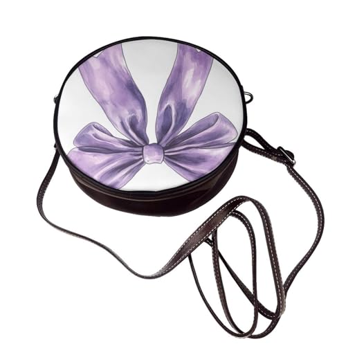 Watercolor Lavender Bow Tied With Tails Women Round Crossbody Bags Leather Sling Bag Purse4