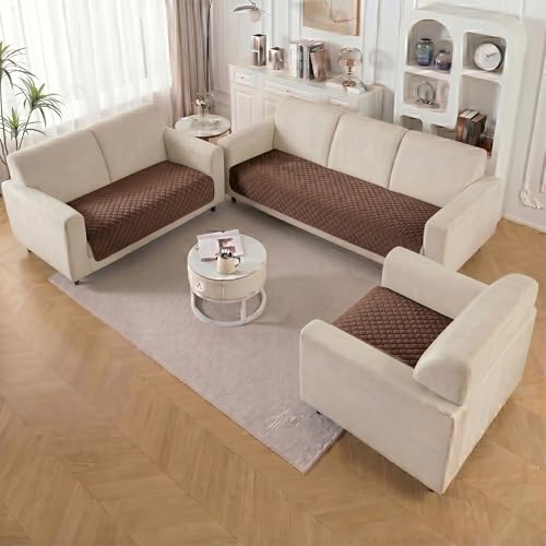 Image of Story@Home Premium Quilted Anti Slip Sofa Cover Mats for L Shape and 1 /2 /3 Seater Sofa. Make Your Own Sofa Cover Set, 70(D) x 60(L) cm - Brown