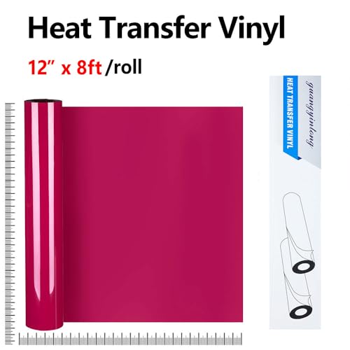 Image of guangyintong Rose Red Heat Transfer Vinyl HTV Rolls, 12 inch x 8ft Rose Red Iron on Vinyl for T-Shirts Glossy Surface HTV Vinyl for All Cutter Machines Easy to Cut & Weed for Heat Vinyl Design