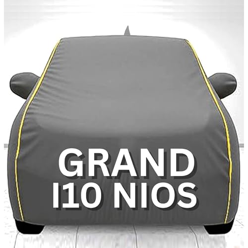 Image of 100% Waterproof Car Cover for Grand i10 UV Protection, Dustproof, Windproof | Custom Fit with Mirror Pockets, Belt & Buckle | All Weather Outdoor Body Cover(Grey)