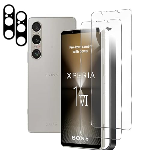 Warmyee [2+2+1 Pack] for sony xperia 1 vi Screen Protector Tempered Glass with Camera Lens Protector for Xperia 1 VI, [Case Friendly] HD Clear 9H Hardness Bubble Free
