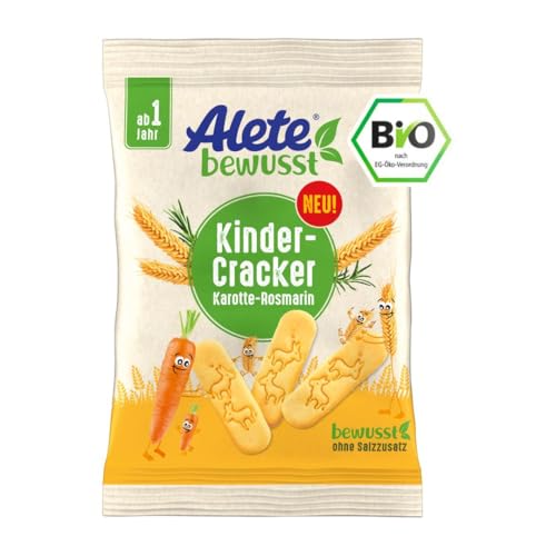 Alete bewusst Bio Kinder-Cracker mit Karotten- und Rosmarinpulver Ab 1 Jahr Ohne Salz- und Zuckerzusatz Bio-Qualität 30 g Packung
