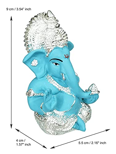 Image of eCraftIndia Silver Plated Blue Polyresin Lord Ganesha Idol for Home, Temple, Office, and Car Dashboard - Perfect God Idol for Diwali, Ganesh Chaturthi, and Hindu Festivals, Ideal for Gift Giving