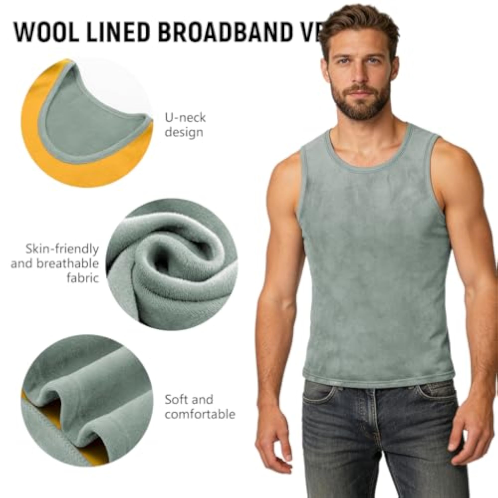 Thermal Tank Top Cotton Sleeveless Fleece Lined Underwear