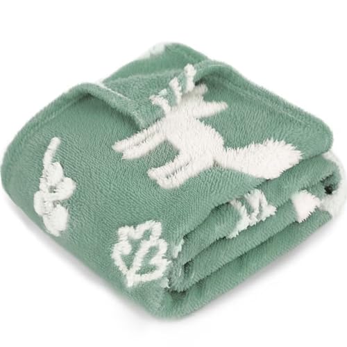 Image of BORITAR 3D Fox Baby Blanket for Boys Girls Jacquard Fleece Fuzzy Toddler Nursery Blanket Soft Warm Cozy Blanket with 3D Animal Design for Infant or Newborn Home Decor (30 x 40 Inch, Sage Green)