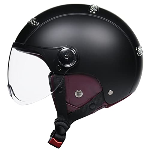 Cascos para Adultos Motocicleta, Retro Vespa Scooter Casco para Hombres Mujeres, Motocicleta eléctrica Medio Casco con Visera Solar Certificado ECE Casco Abierto de Verano,Matte black b,XL Cover
