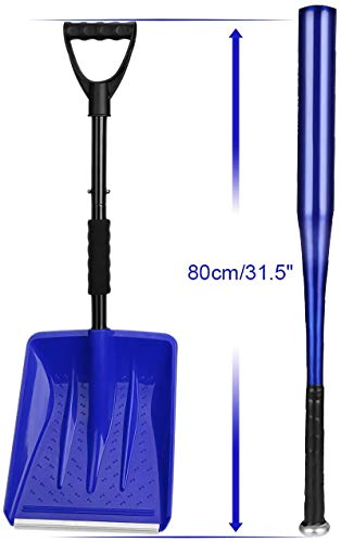 IPSXP Snow Shovel,Detachable Plastic Emergency Snow Shovel (31.5in/80cm) with Stainless Steel Pole and Aluminum Edged Wide Blade Shovel, Perfect for Car Driveway, Camping and Outdoor Emergency (Blue)