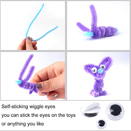 Hicdaw 470Pcs Pipe Cleaners Craft Supplies Pipe Cleaners Including 120Pcs Pipe Cleaners, 150Pcs Wiggle Eyes, 200pcs Pom Poms for DIY Art Craft Decorations