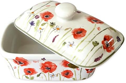 The Leonardo Collection LP94602 Poppy Field Floral Butter Dish, Fine China, Boxed