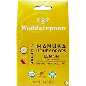 Wedderspoon Organic Manuka Honey Drops, Lemon & Bee Propolis, 20 Count (Pack of 1) | Genuine New Zealand Honey | Perfect Remedy For Dry Throats