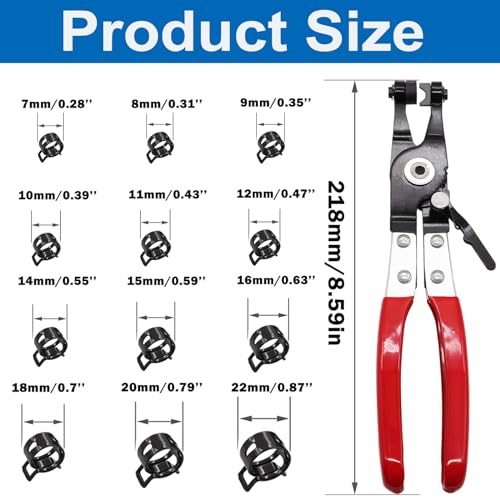 Image of Tnisesm 121Pcs 6-22mm Spring Hose Clamp Assortment Kits with Swivel Flat Band Fuel Hose Clamp Plier, Silicone Vacuum Hose Action Pipe Clamp Low Pressure Air Clip Clamp Hoses Clamps sleeving(Black)
