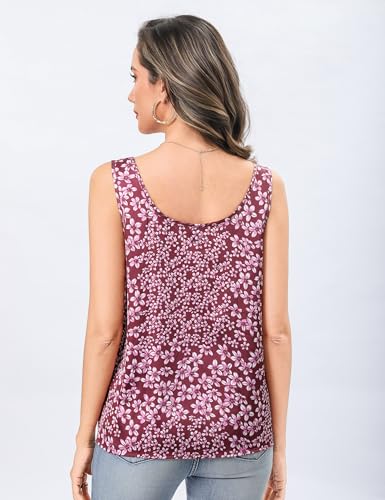 Totatuit Womens Foraml Silk Satin Camisole Cami Sleeveless Scoop Neck Tank Top Soft Summer T-Shirt Blouse Shirt Club Night Tops Purple Floral Medium — view 4