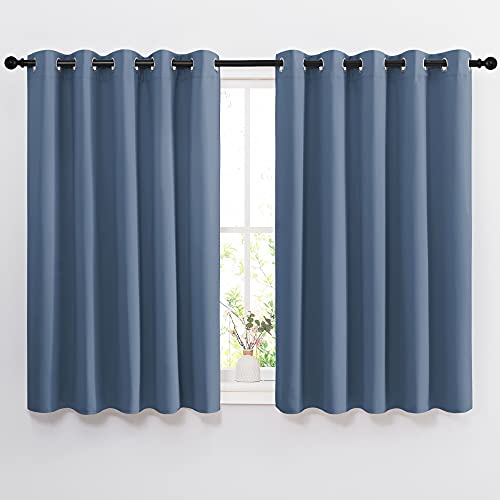 NICETOWN Bedroom Blackout Curtains and Drapes 54" L - Window Treatment Thermal Insulated Solid Grommet Blackout Draperies for Home Office (Stone Blue,