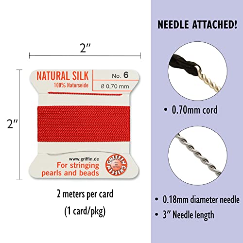Griffin Silk Beading Cord & Needle Sz 6 Red #TOP3