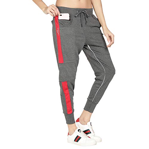Image of UZARUS Women's Cotton Slim Fit Joggers Track Pants with 2 Zippered Pockets
