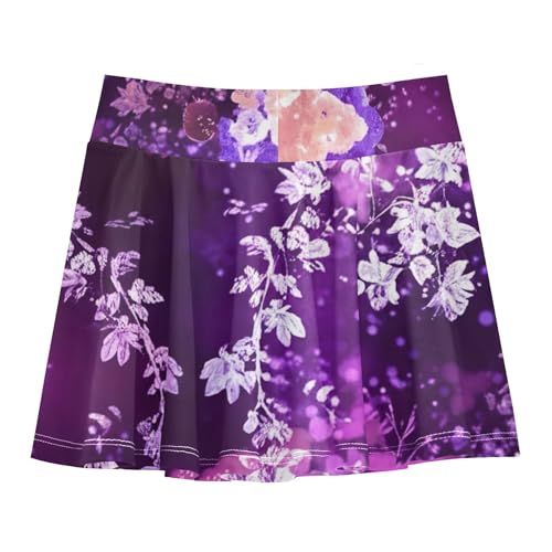 Tennis Skirts for Kids Bloom Floral Purple Athletic Shorts Girls Skorts Neon Pleated Skort 4t2