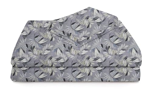 Image of HOMEKART Prime Collection Microfiber bedsheet for Double Bed with 2 Pillow Covers Breathable | Wrinklefree and Soft Touch 164 TC Pattren Floral Color - Silver and White