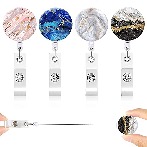 4 PCS Marble Ausweisjojo Ausziehbare Ausweishalter-ID-Ausweisrolle mit Krokodilklemme für Ausweiskarten Schlüssel Ausweishalter und Gürtelclip Befestigung (Versenkbare Länge: 60cm) Cover