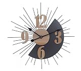 Reloj de pared retro industrial, madera clara MDF y metal, sol Art Deco, diámetro 60 cm