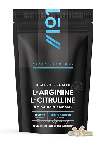 L Arginine and L Citrulline 1500mg – 90 Vegan Capsules – Amino Acids Supplements for Men and Women – Resealable and Recyclable Pouch by Alpha01