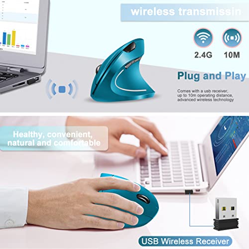 Image of Vassink Ergonomic Wireless Mouse, Rechargeable Mouse 2.4Hz Vertical Wireless Optical Mice with USB Receiver, 6 Buttons for PC,Laptop,etc Blue
