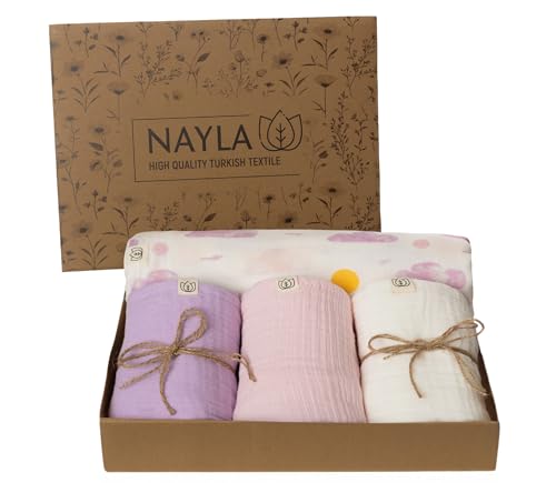 Nayla Muselinas Bebe Algodon 120x120 y 65x65 100% Organico con Gasas Grandes Suaves para Recién Nacido Muy Versátiles como Arrullo para Verano   Manta Ligera Color Rosa Nube.