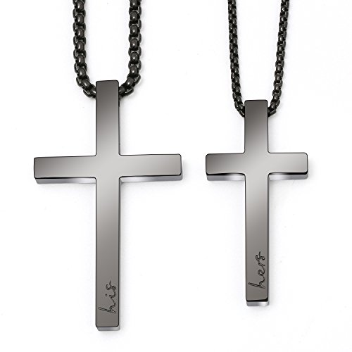 Couple Cross Necklace Set His Hers Stainless Steel Pendant Necklace for Womens Mens (Black)