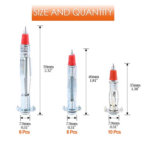 Rustark 24Pcs 35/46/59Mm Heavy Duty Zinc Plated Steel Long Molly Bolt Drive Fasteners Hollow Wall Drive Anchor Screws Assortment Kit For Drywalls Hanging Walls Paneling Or Ceilings #TOP1