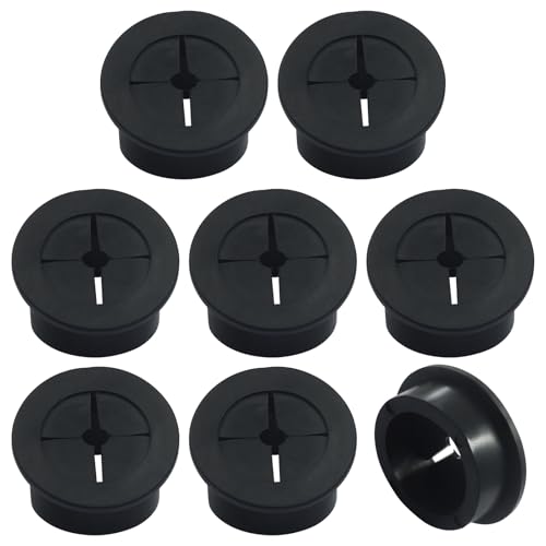 Cjueiom 8 Pcs 1-1/4 Inch 32mm Cable Cord Grommet, Flexible Rubber Grommets for Desk, TV Console, Furniture Cable Management, Wire Hole Cover Pass Through, Easy Install, Home Office Organization, Black