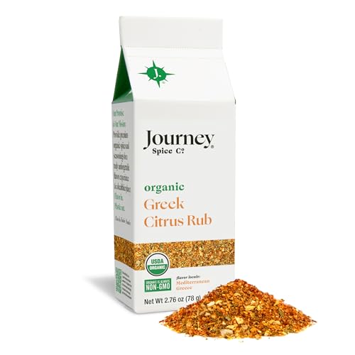 Organic Greek Citrus Rub by Journey Spice Co. | Gourmet Mediterranean Herb Spice Seasoning Blend for Fish, Chicken, Poultry, Vegetables, Potatoes, and More | MSG-Free, Salt-Free, Sugar-Free, Non-GMO | 2.76 oz. | Resealable/Reusable Cap