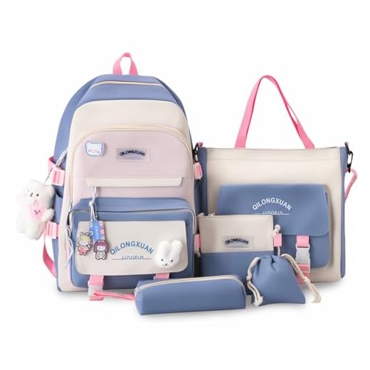 IvyH Mochilas Escolares 5 Piezas para Niñas de 8 a 16 años, Set de Mochila Colegio Adolescentes con Bolsa de Compras y Estuche para Lápices, Mochila de Viaje 45 cm, Azul
