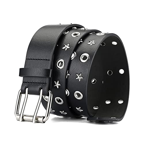 Women's Punk Belt, Black Studded Belt Rock Denim Metal Trendy Belt2