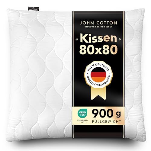 John Cotton Kopfkissen 80x80 cm – Hotel-Luxus-Stepp- Kissen für Nackenschmerzen, Verstellbares Kissen mit Reißverschluss - 900g Füllung, Bequemes...