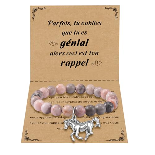 CheersLife Bracelet Cheval, Cadeau Femme pour Noël et Anniversaire, Pierres Naturelles Original pour Fille et Ado
