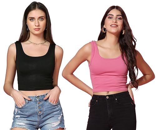 Image of TOPLOT Women's Solid Ribbed Round Neck Sleeveless Slim Fit Tank Top (5069)