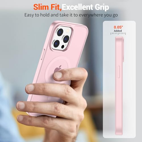 Image of SUPFINE Magnetic for iPhone 15 Pro Max Case with Screen Protector (Compatible with MagSafe) (Military Grade Drop Protection) Translucent Matte Shockproof Phone Cover,Light Pink