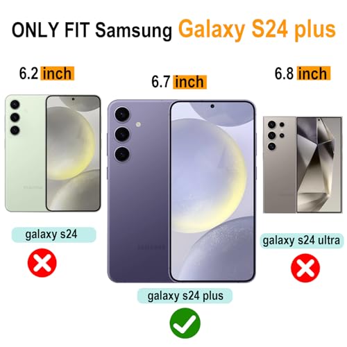 VANAVAGY Wallet Case for Galaxy S24+ Plus with RFID Flip Card Holder,[Glass Screen Protectors & Camera Lens Protector] Leather Wrist Strap Supports Wireless Charging Case,Black