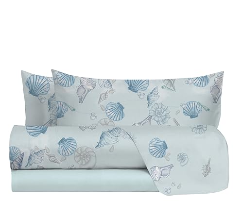 hermet Set Lenzuola Letto Matrimoniale In 100% Cotone Fantasia, Completo Letto 2 Piazze, Lenzuolo da Sopra + Lenzuolo con Angoli +2 Federe, Noemi Azzurro