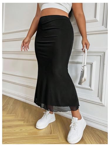 SHENHE Women's Plus Size Elegant Mesh Fishtail Skirt High Waisted Bodycon Pull on Long Skirt2