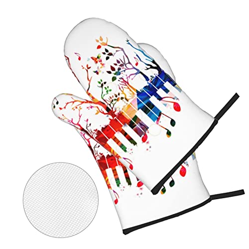 Keyboard Music Note Oven Mitts And Pot Holders Heat Resistant 4Pcs Set Bbq Gloves And Pads For Cooking Baking Grilling #TOP2