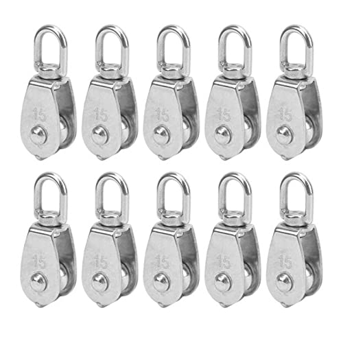10Pcs M15 Pulley Block 304 Stainless Steel Heavy Duty Traction Wheel Single/Double Wheel Lifting Rope Block Wholesale(Single)