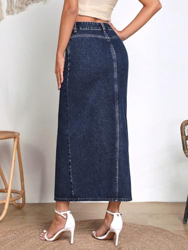 Image of Shasmi Women's Elegant Blue Solid High Waist Split Thigh Denim Maxi Skirt for Women's & Girl's (Skirt 180)