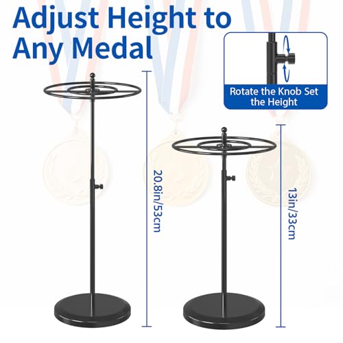 Image of Medal Holder Display Trophy Shelf Organizer, Sturdy Wooden Race Award Hanger Rack with 25 Steel Hooks, Wall Mount Storage Stand for Sports Fans, Cheer Success