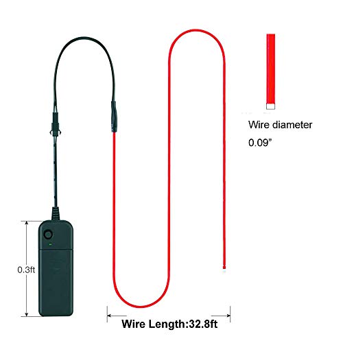 Image of MaxLax EL Wire Red, 32.8ft /10m Portable Battery Pack Neon Light Strip 360 Cuttable Glowing Rope Lights for Parties, Halloween, DIY Decoration