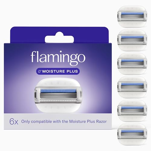 Flamingo Moisture Plus Razor Blades for Women - No Shave Gel Needed - 6 Count - Moisture Plus Razor Blade Refills