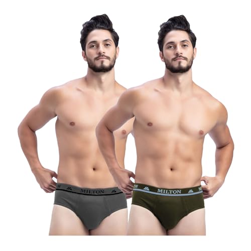 Image of Milton Mens Pure Cotton Solid Briefs|Soft Breathable Underwear for Men|Outer Elastic Comfort Fit Waistband|Skin-Friendly Essentials|Multi-Color, Color Name May Vary as per Availability|Pack of 2