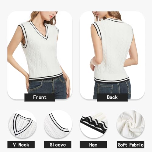 Image of Womens Sweater Vest Sleeveless Cotton Casual V Neck Pullover